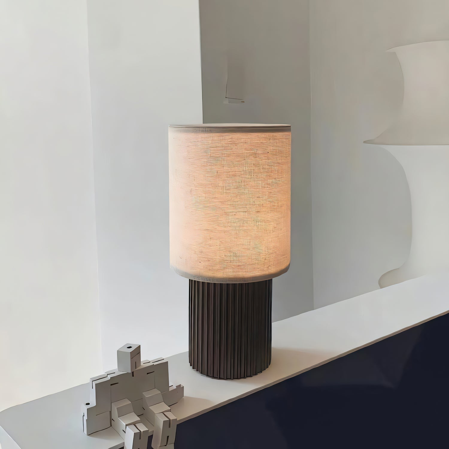 Ripples Wood & Fabric Table Lamp-Neutral Decor