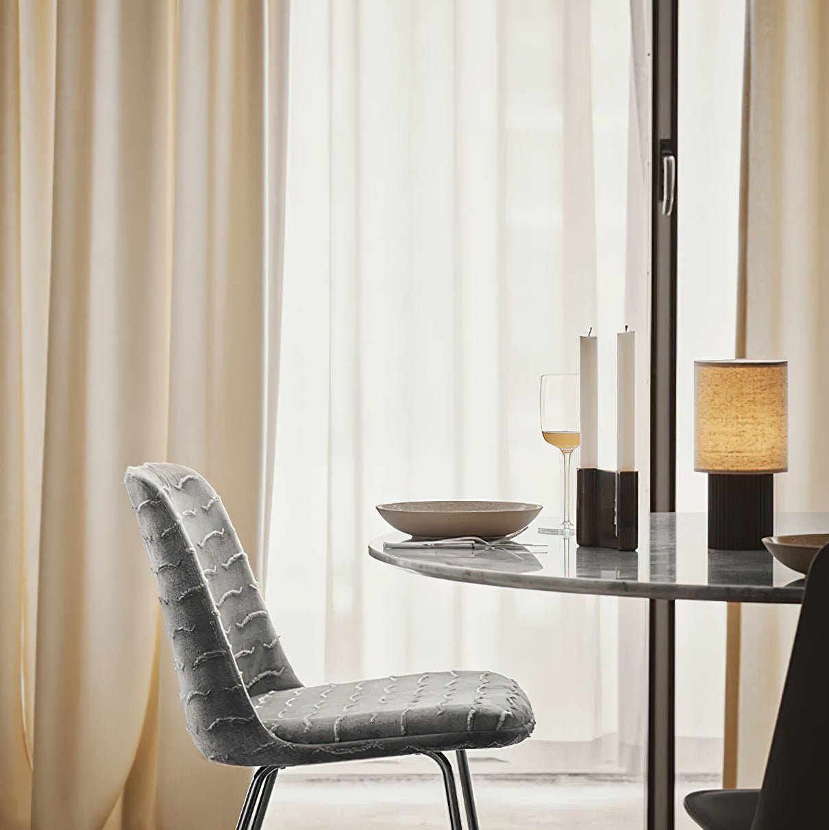 Ripples Wood & Fabric Table Lamp-Neutral Decor
