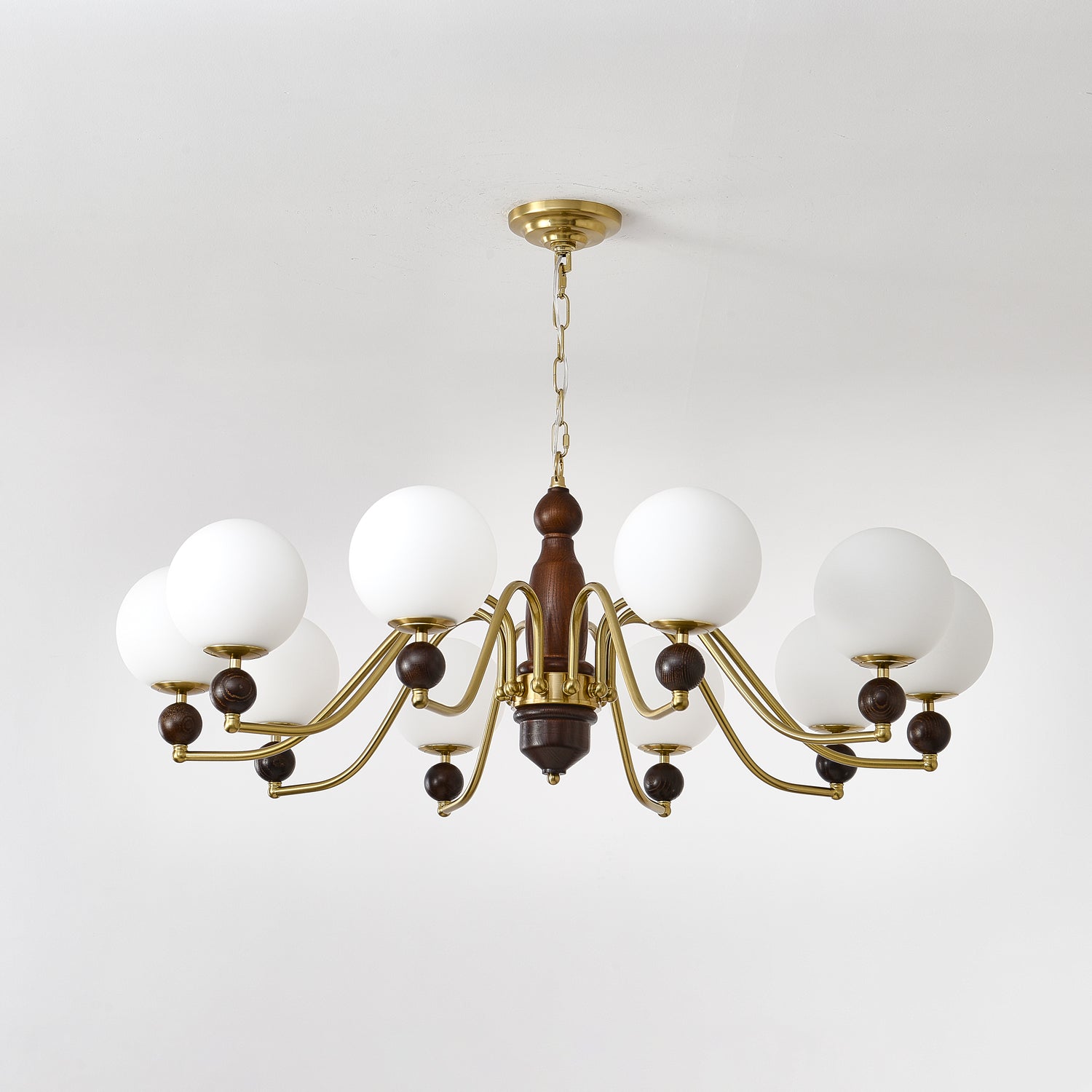 Goswen Chandelier Wood & Brass Globe-Neutral Decor