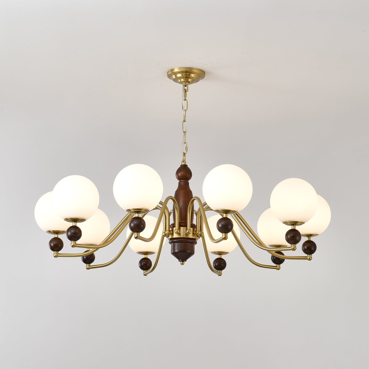 Goswen Chandelier Wood & Brass Globe-Neutral Decor