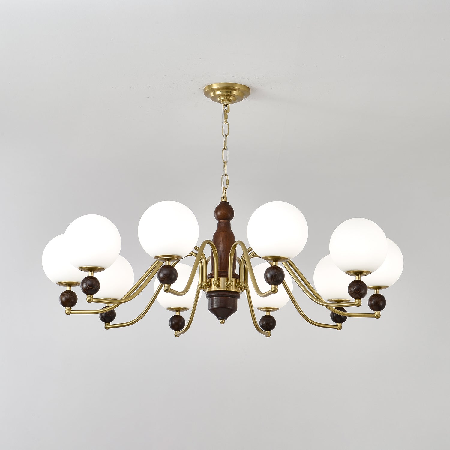 Goswen Chandelier Wood & Brass Globe-Neutral Decor