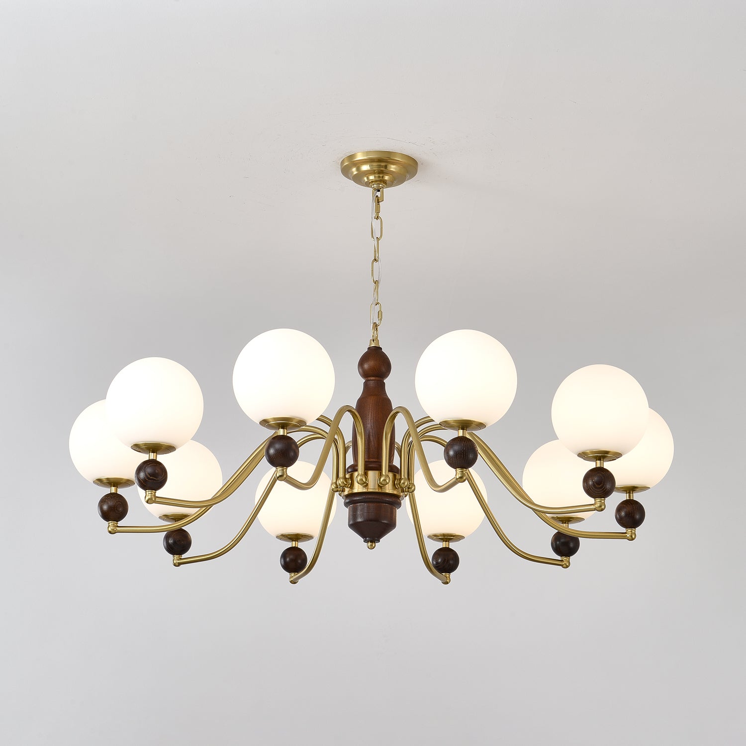 Goswen Chandelier Wood & Brass Globe-Neutral Decor