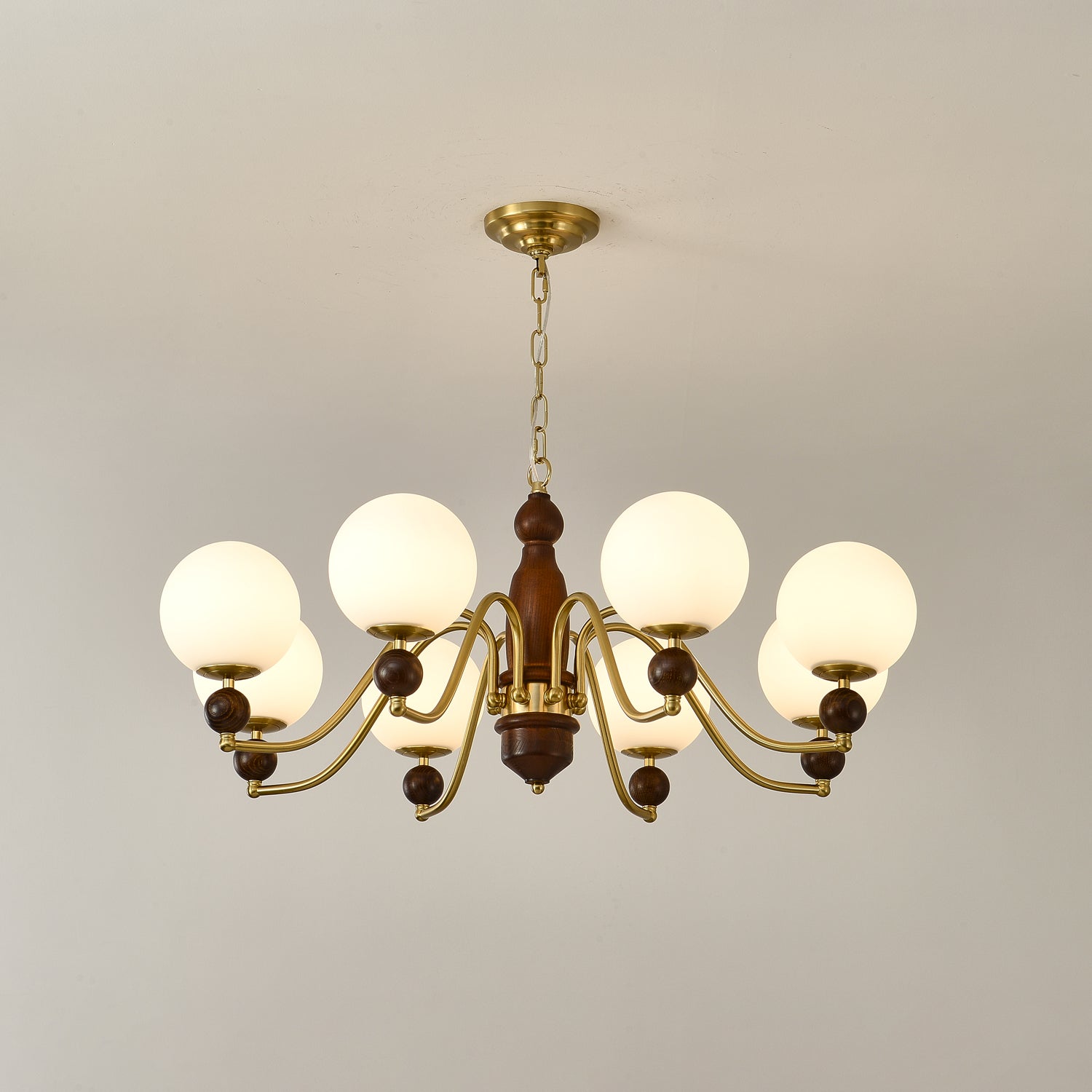 Goswen Chandelier Wood & Brass Globe-Neutral Decor