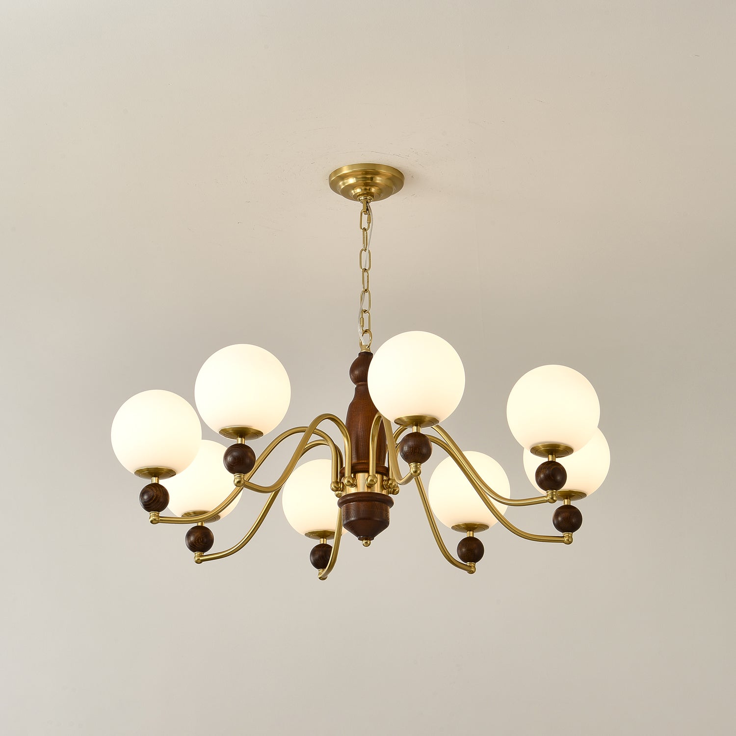 Goswen Chandelier Wood & Brass Globe-Neutral Decor