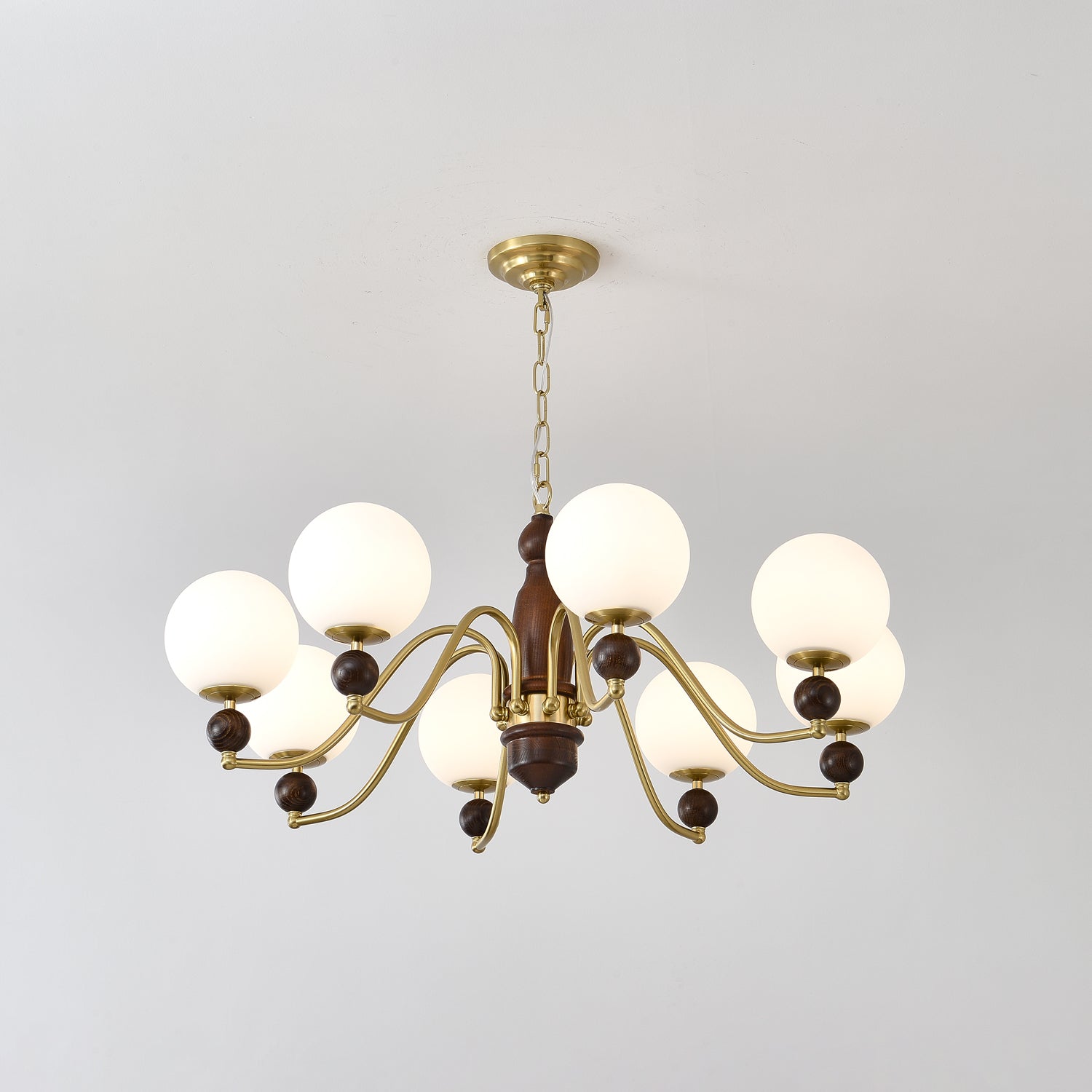 Goswen Chandelier Wood & Brass Globe-Neutral Decor