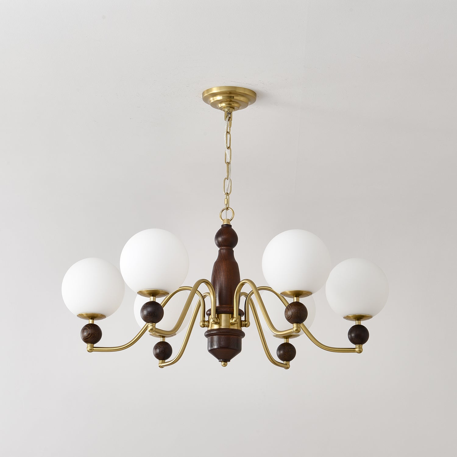 Goswen Chandelier Wood & Brass Globe-Neutral Decor