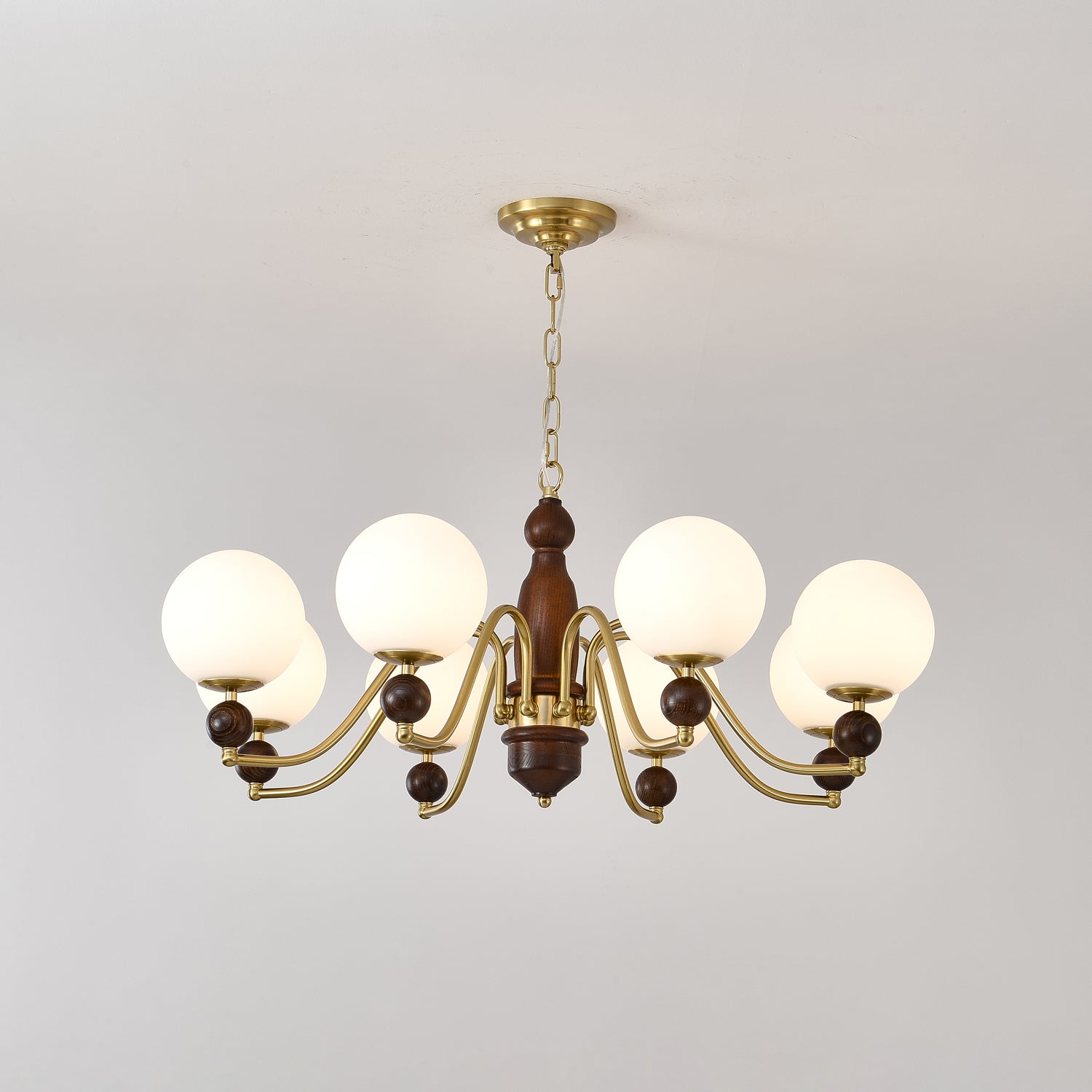 Goswen Chandelier Wood & Brass Globe-Neutral Decor