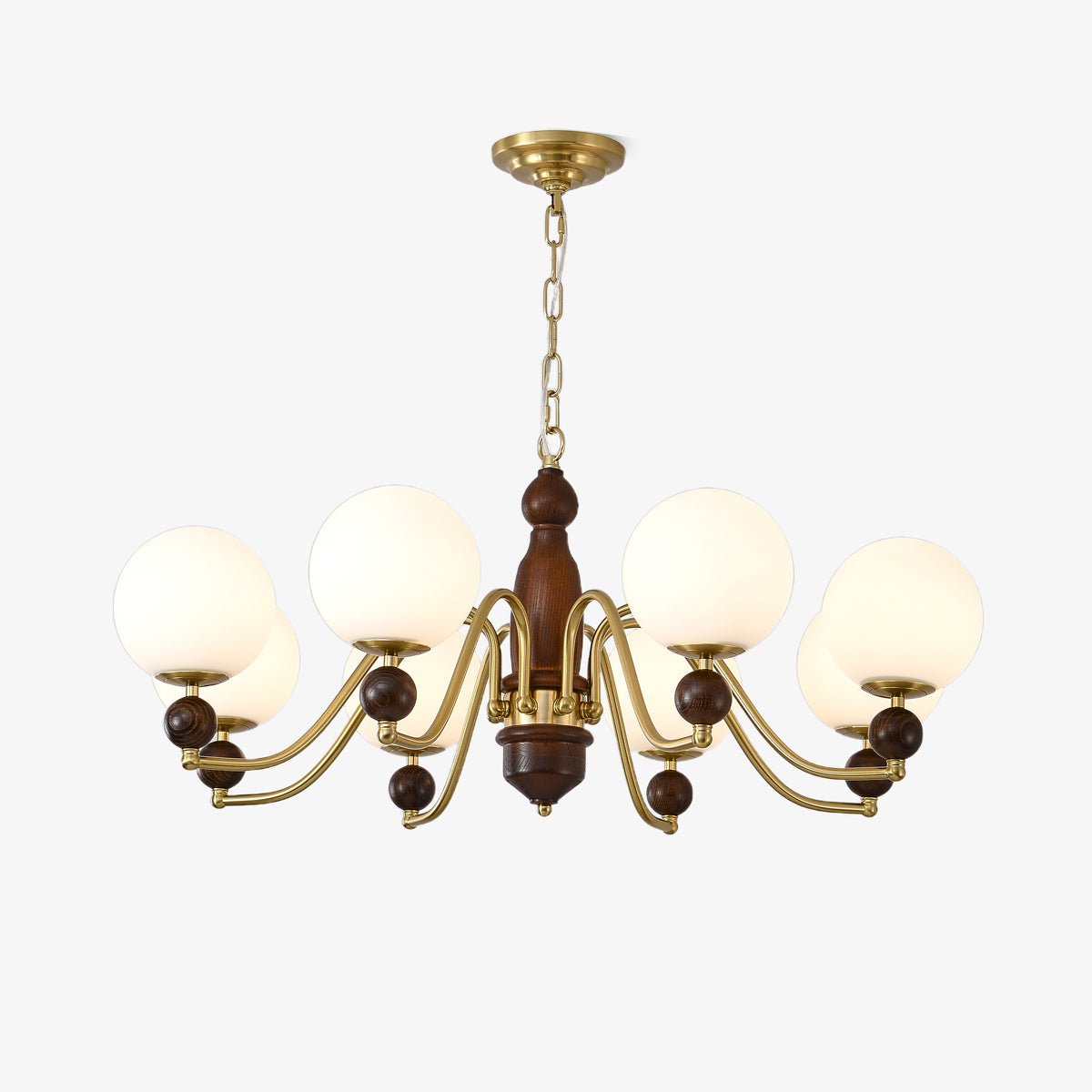 Goswen Chandelier Wood & Brass Globe-Neutral Decor