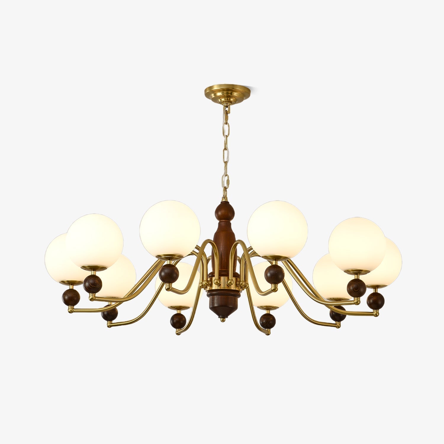 Goswen Chandelier Wood & Brass Globe-Neutral Decor