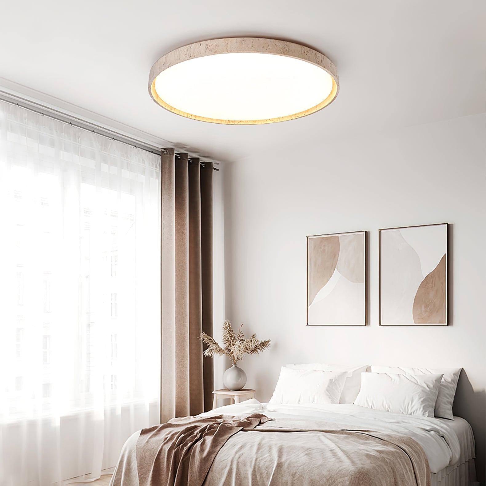 Kathy Travertine Round Ceiling Light-Neutral Decor