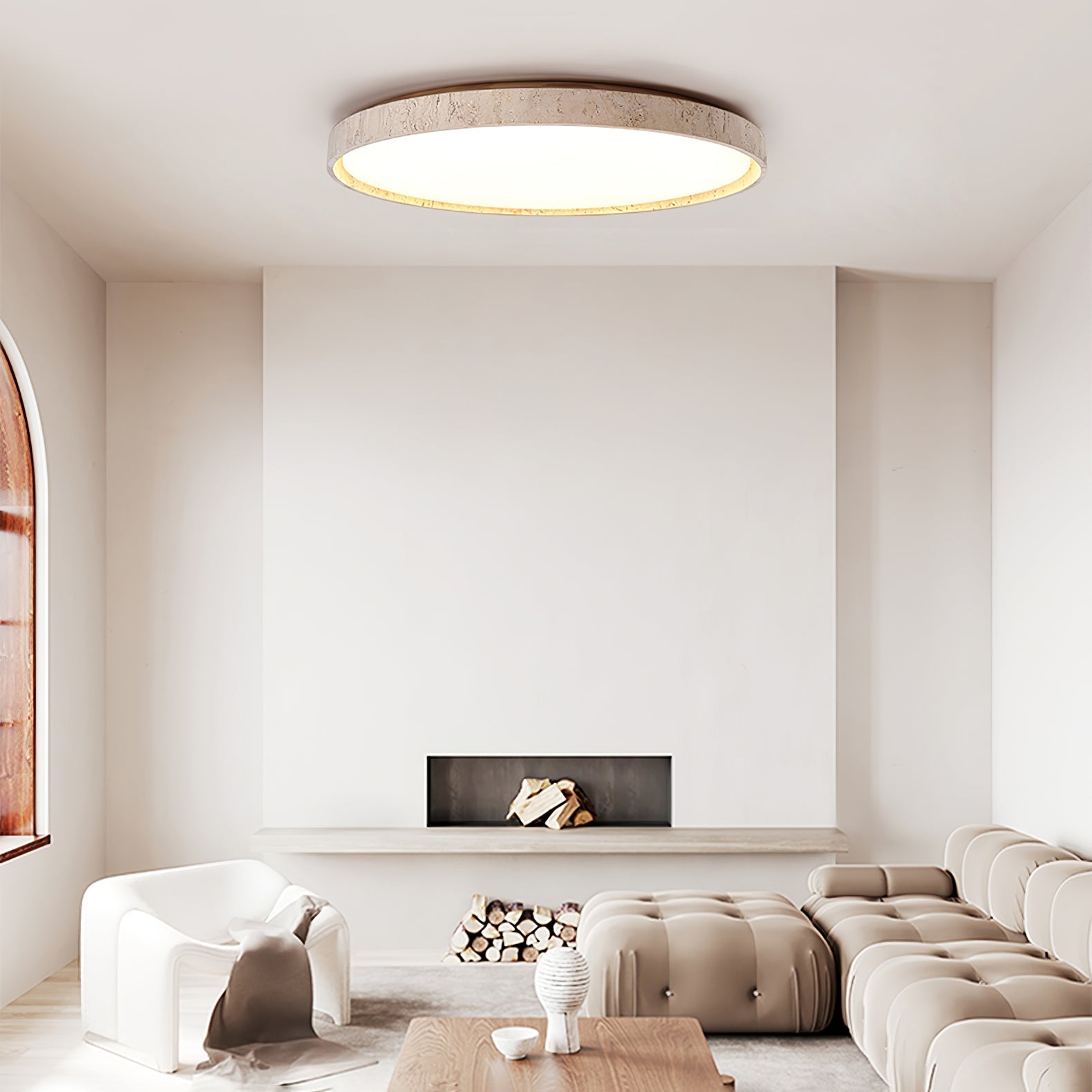 Kathy Travertine Round Ceiling Light-Neutral Decor
