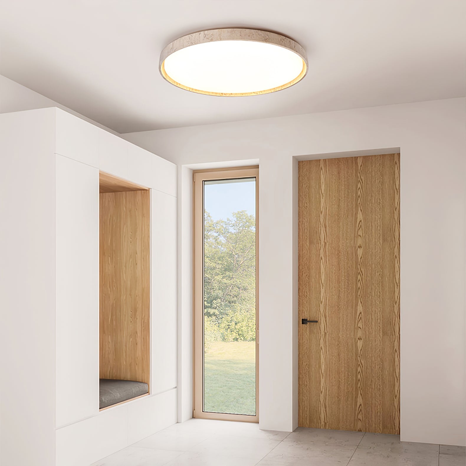 Kathy Travertine Round Ceiling Light-Neutral Decor