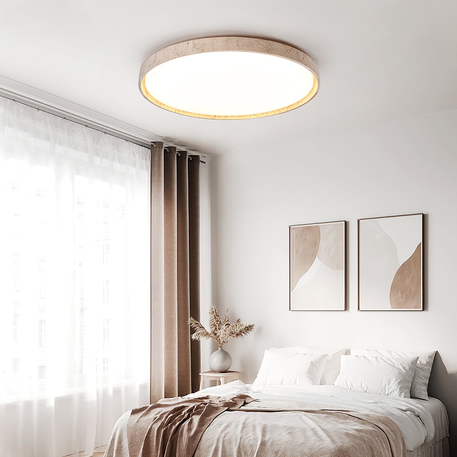 Kathy Travertine Round Ceiling Light-Neutral Decor
