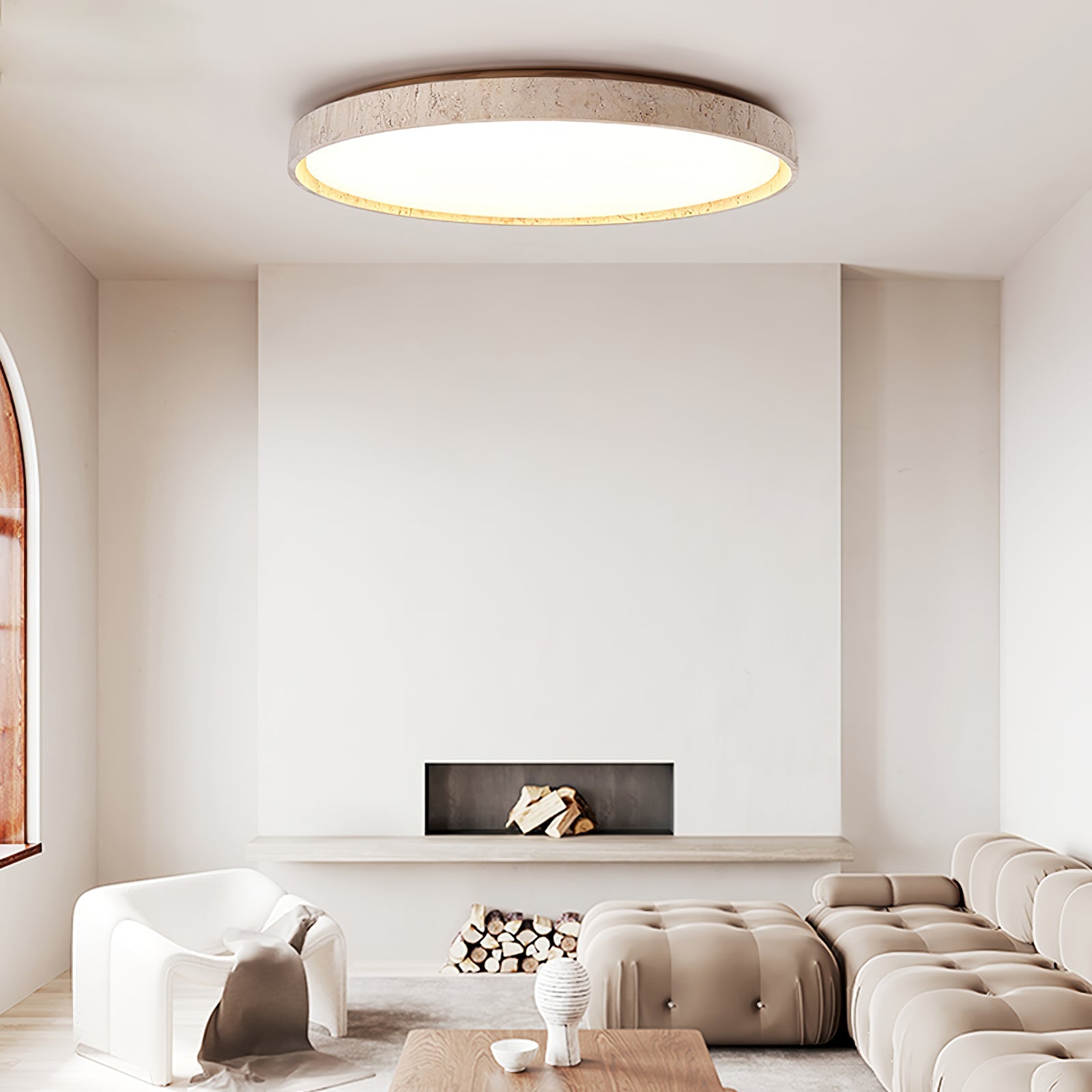 Kathy Travertine Round Ceiling Light-Neutral Decor