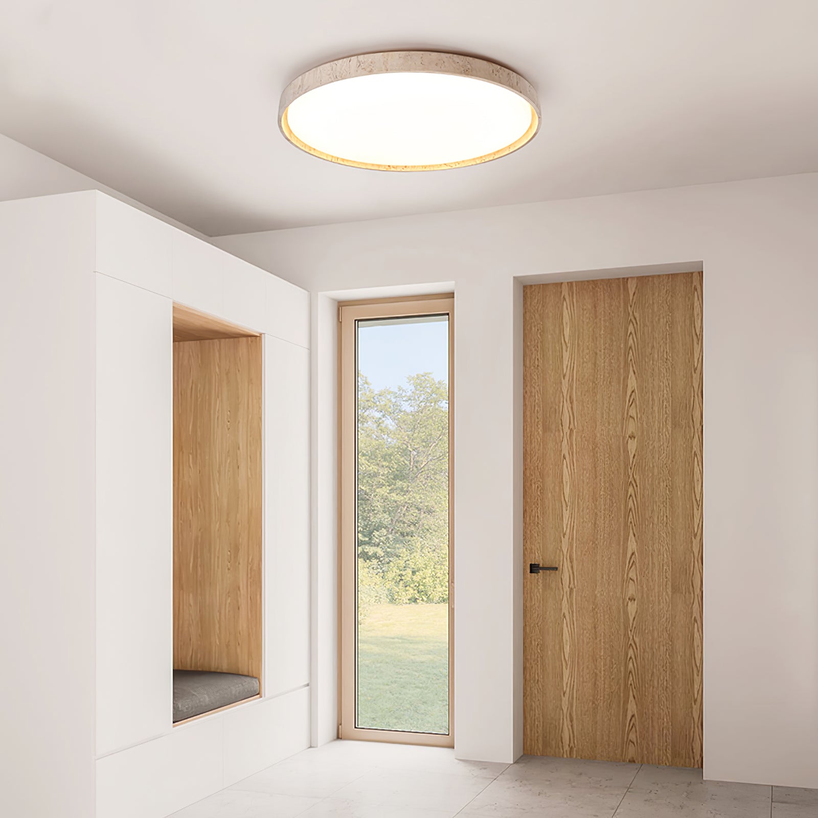 Kathy Travertine Round Ceiling Light-Neutral Decor