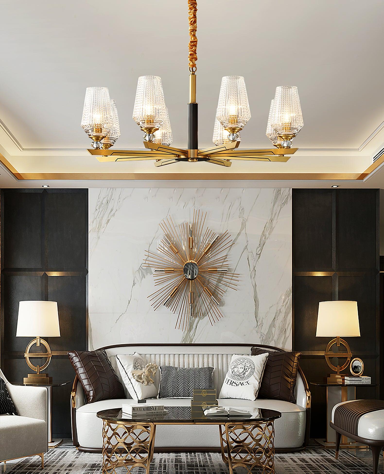 Astra Luxury Hexa Brass Chandelier-Neutral Decor
