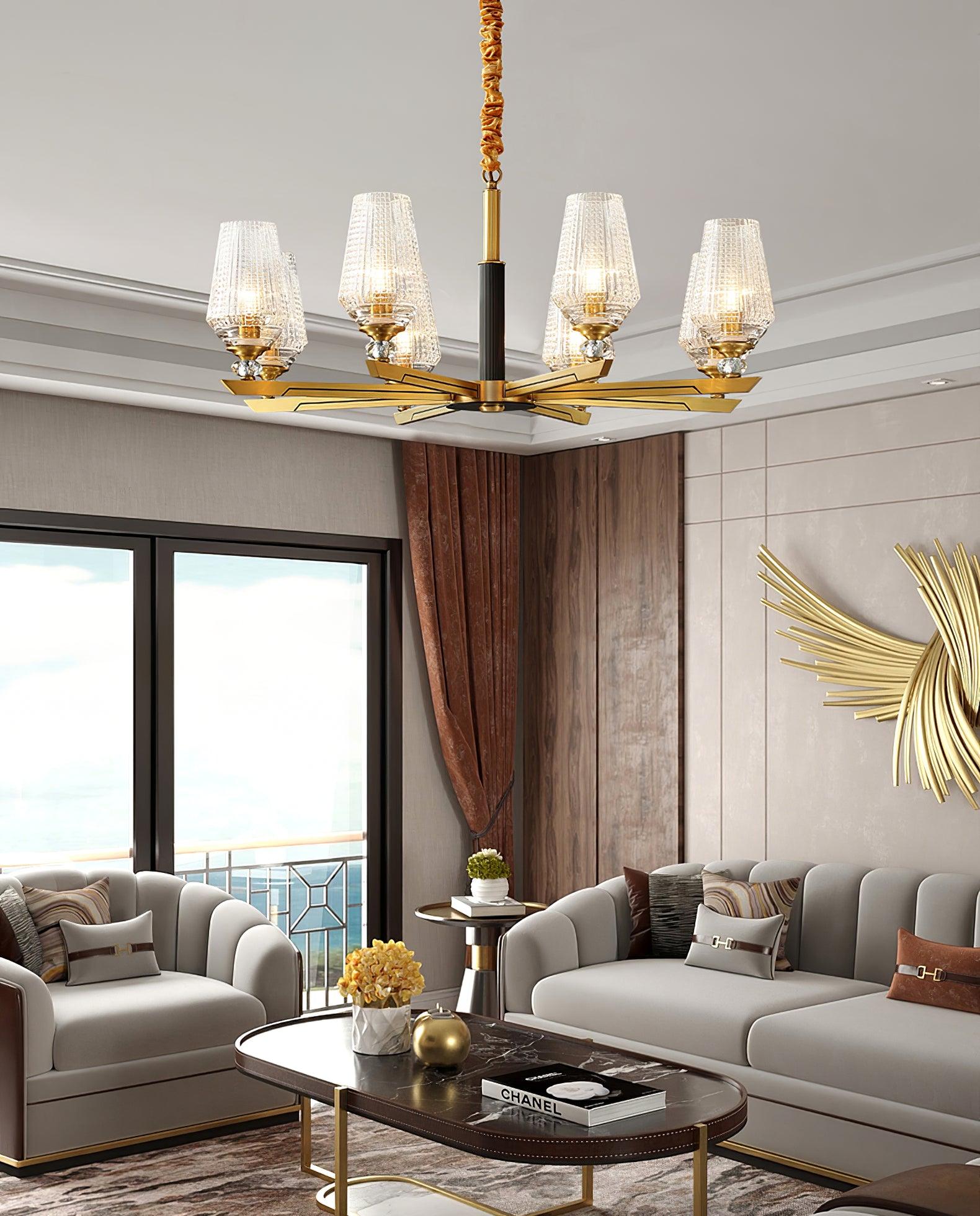 Astra Luxury Hexa Brass Chandelier-Neutral Decor