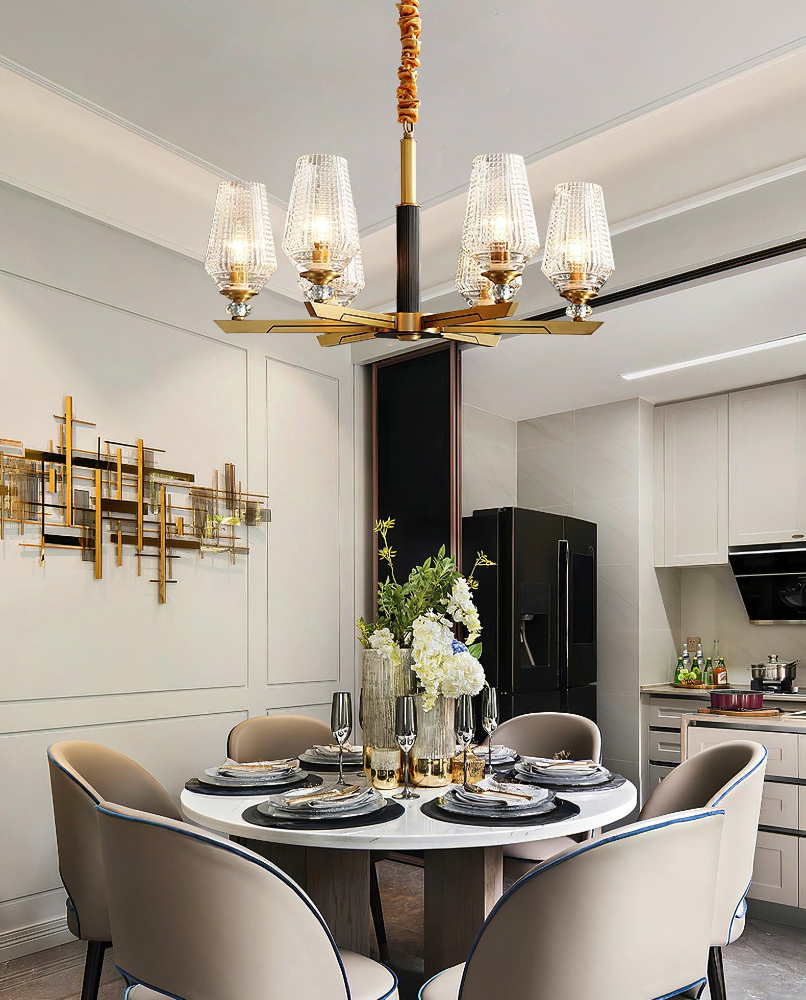 Astra Luxury Hexa Brass Chandelier-Neutral Decor