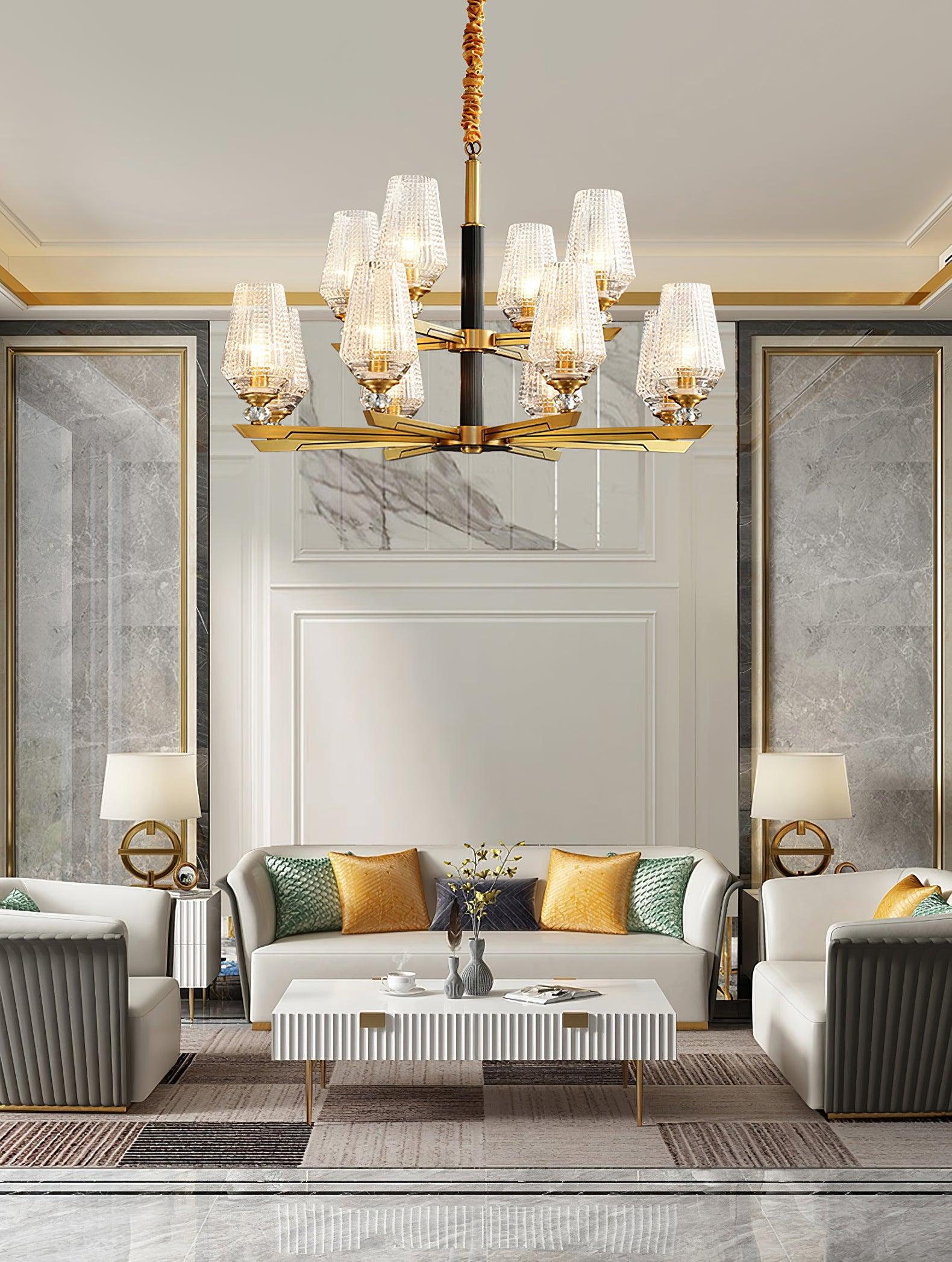 Astra Luxury Hexa Brass Chandelier-Neutral Decor
