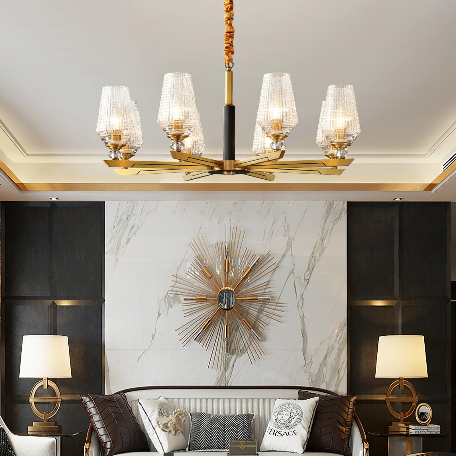 Astra Luxury Hexa Brass Chandelier-Neutral Decor