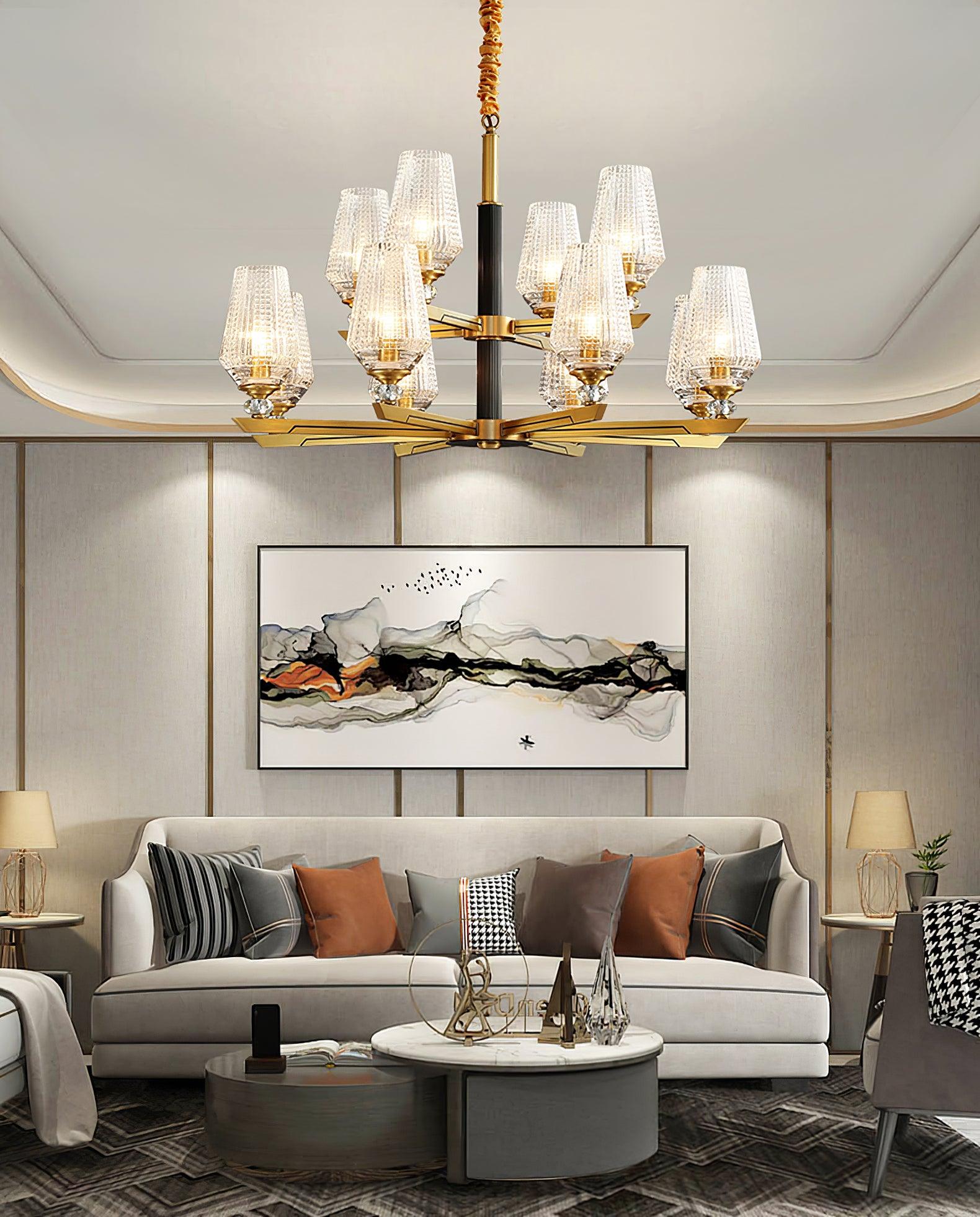 Astra Luxury Hexa Brass Chandelier-Neutral Decor