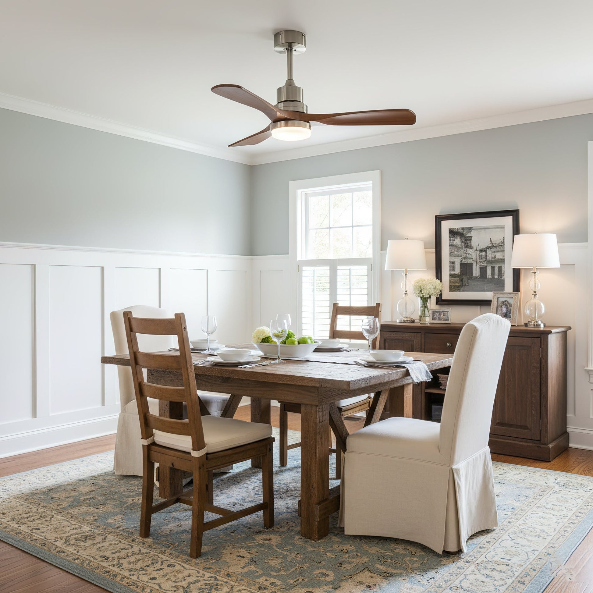 Close-up of the integrated LED light on the Orren ceiling fan.