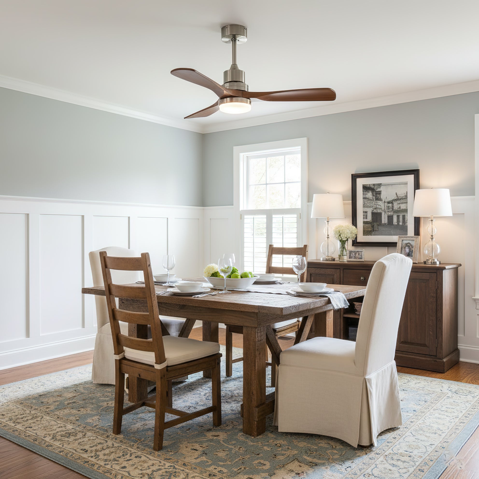Close-up of the integrated LED light on the Orren ceiling fan.