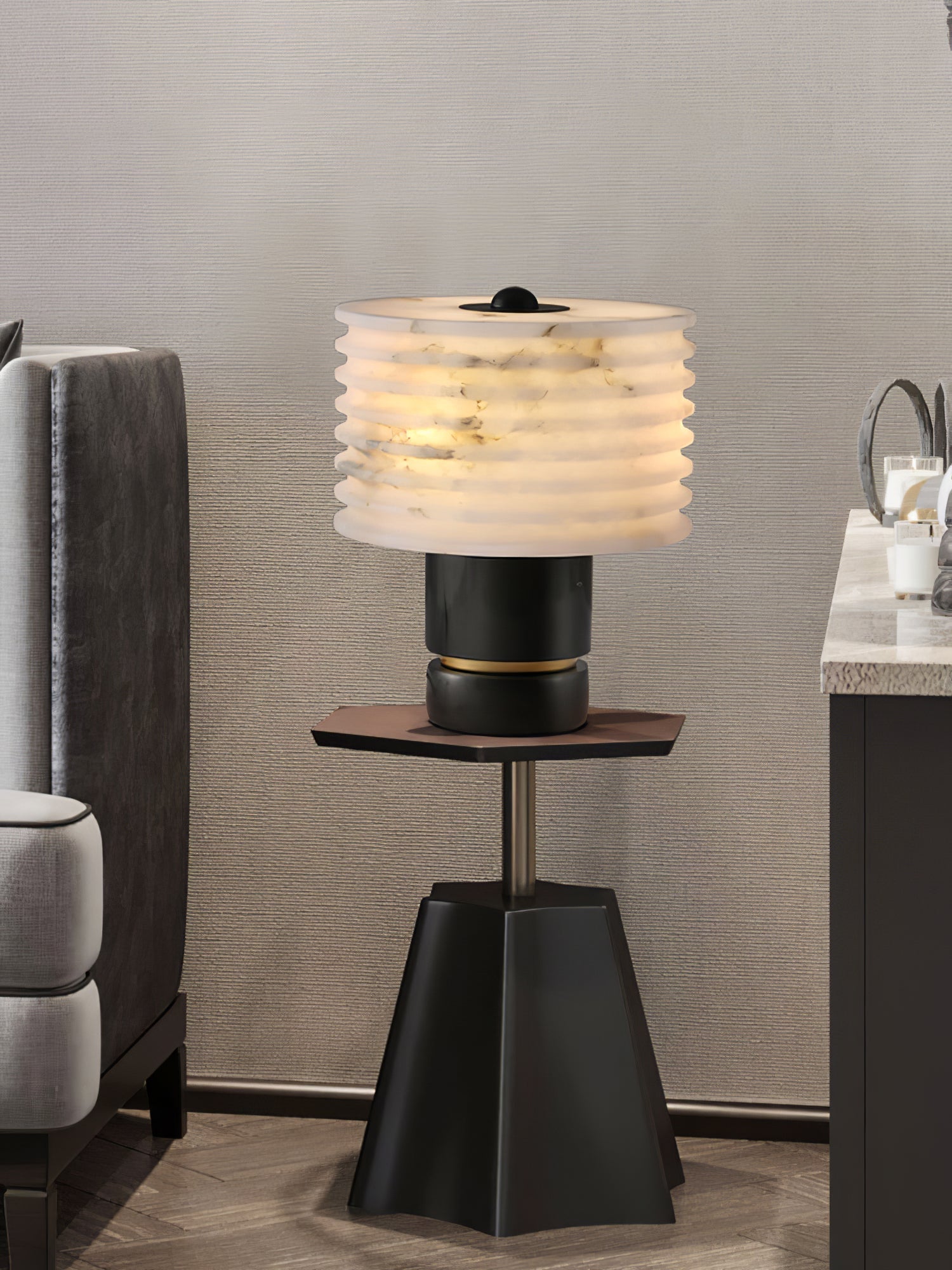 Elmarir Ribbed Alabaster Table Lamp-Neutral Decor
