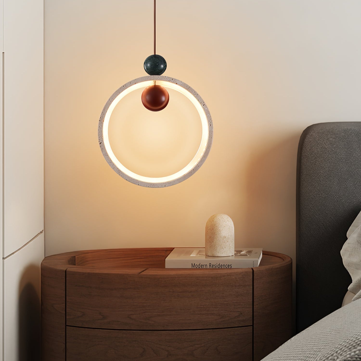 Vovinyra Circular Travertine Pendant Light-Neutral Decor