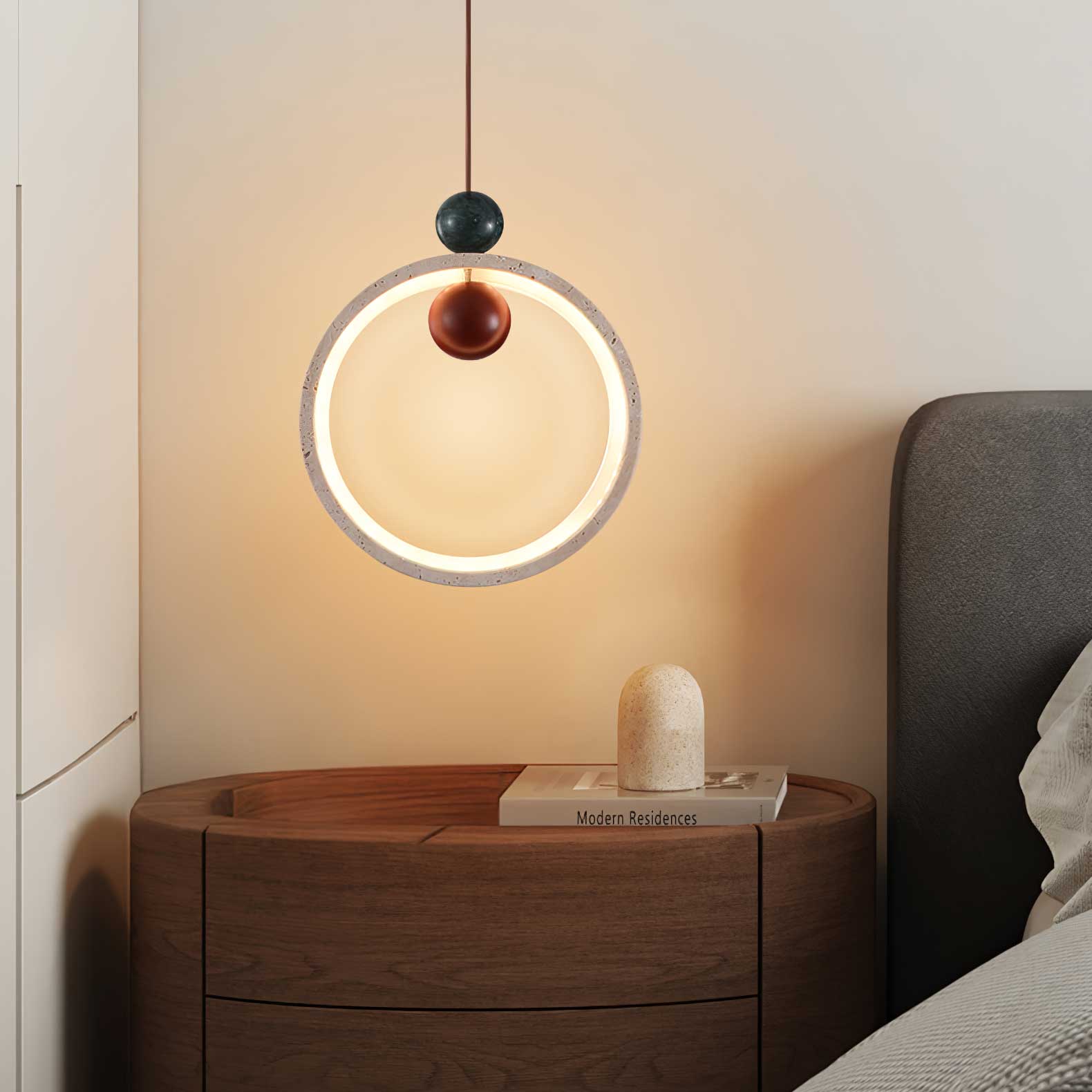 Vovinyra Circular Travertine Pendant Light-Neutral Decor