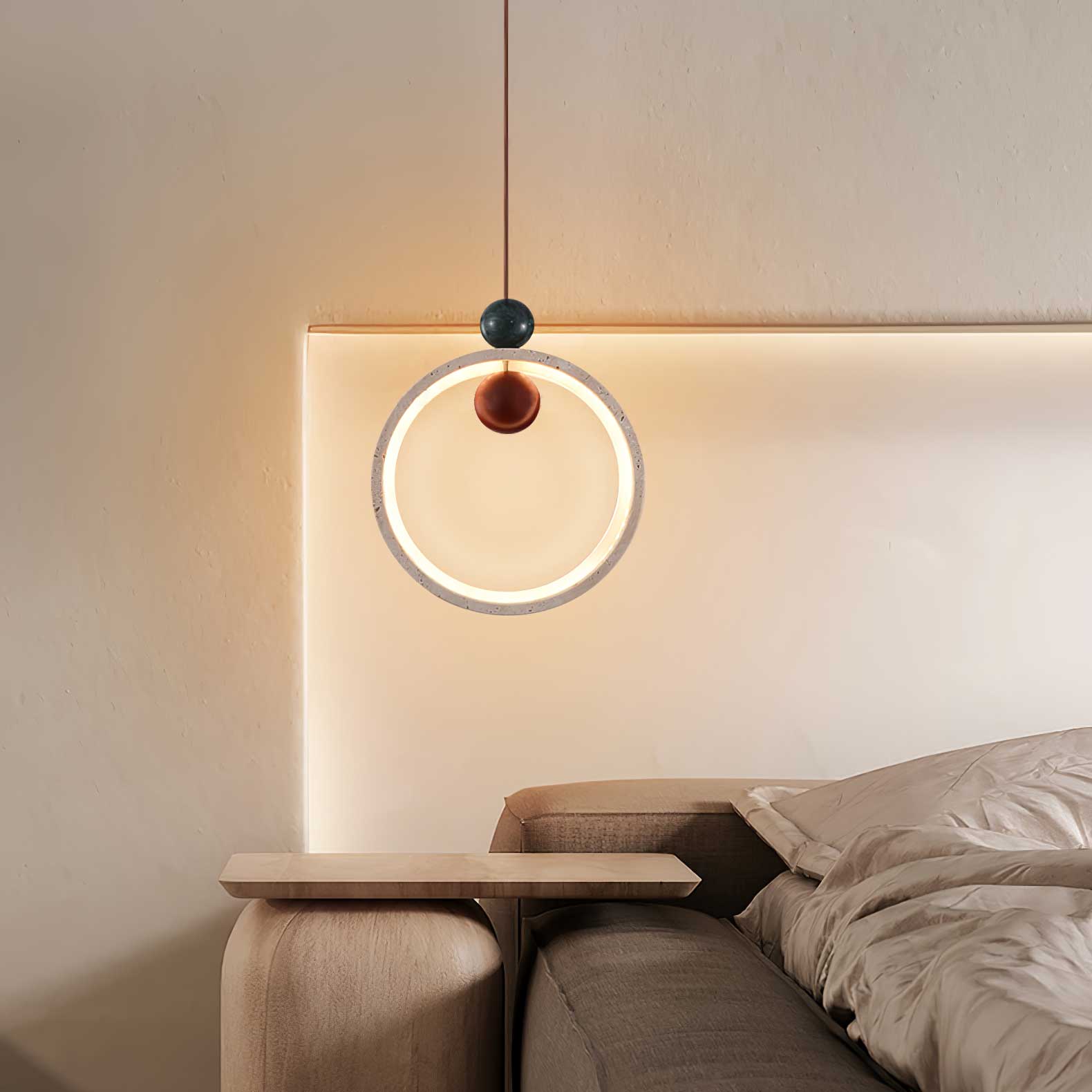 Vovinyra Circular Travertine Pendant Light-Neutral Decor