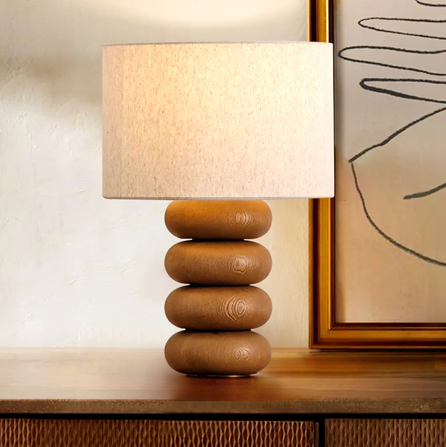 Lild Wood Fabric Table Lamp-Neutral Decor