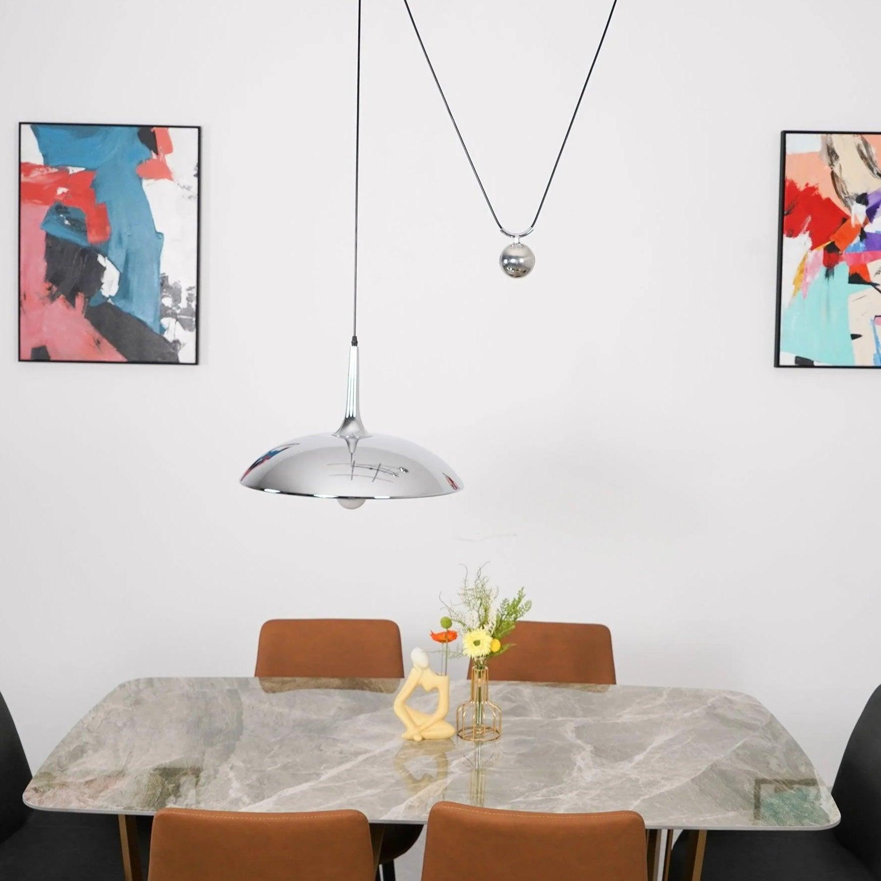 Pendant Lamp Adjustable Pulley Drop Chrome Finish Sleek Modern
