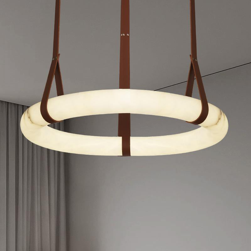 Tarys Alabaster Chandeliers Ring Leather Strap Version B-Neutral Decor