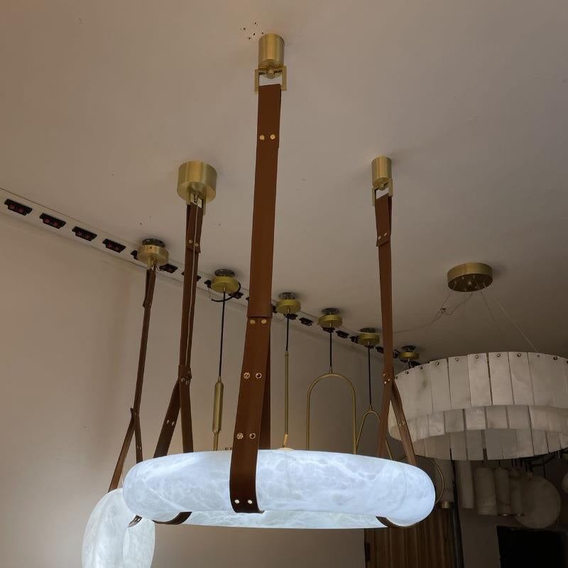 Tarys Alabaster Chandeliers Ring Leather Strap Version B-Neutral Decor