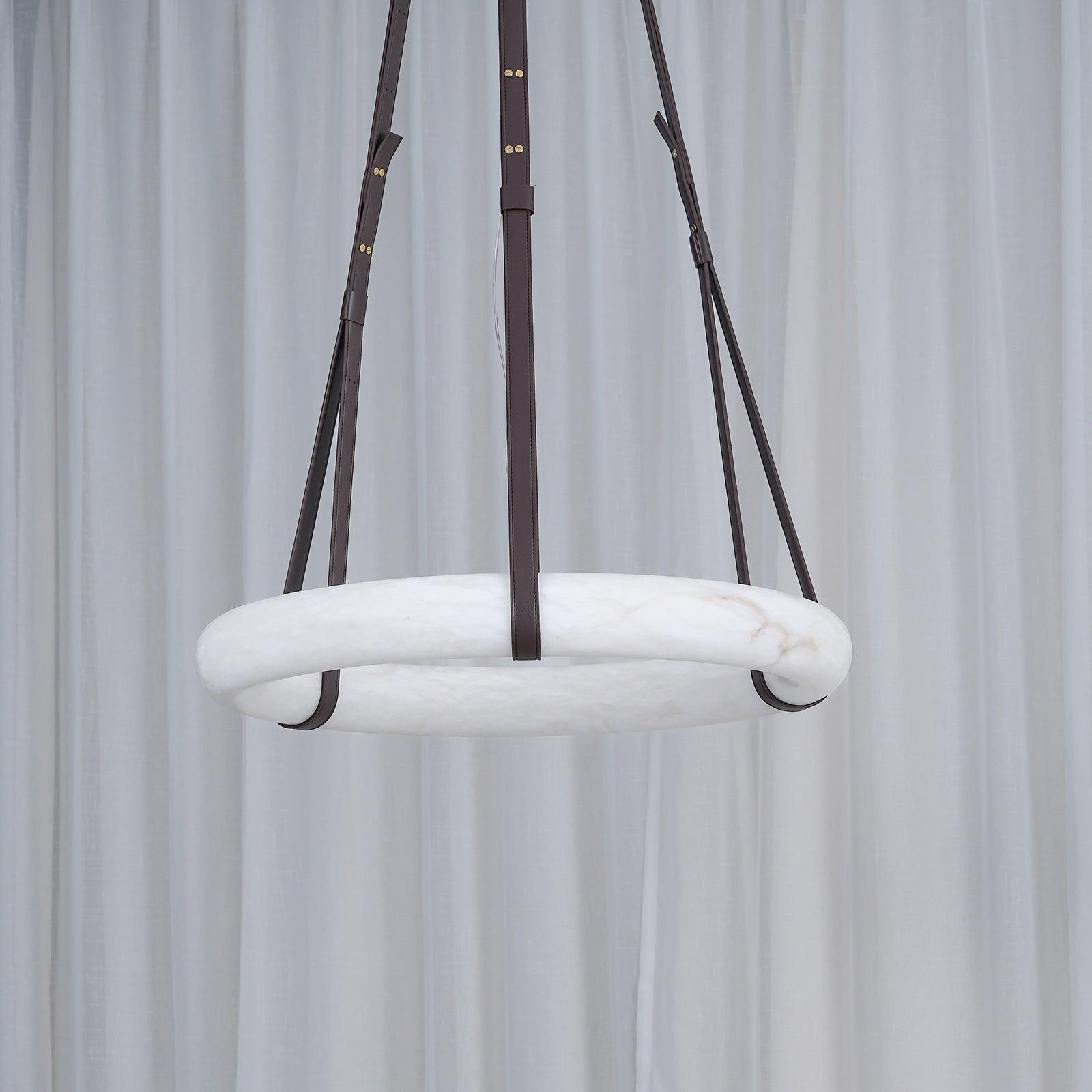 Lixor Alabaster Chandeliers Ring Leather Strap Version A-Neutral Decor