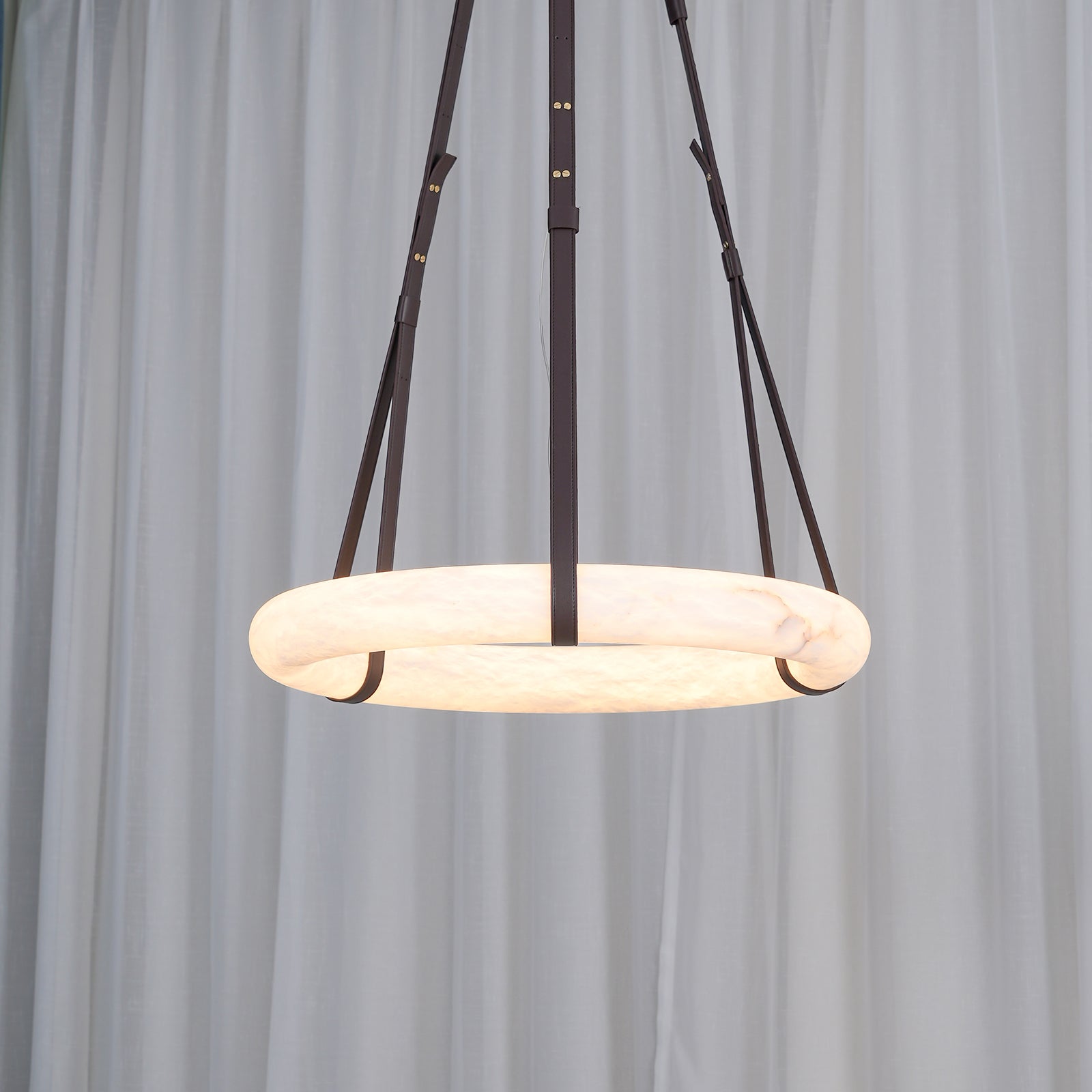 Tarys Alabaster Chandeliers Ring Leather Strap Version B-Neutral Decor