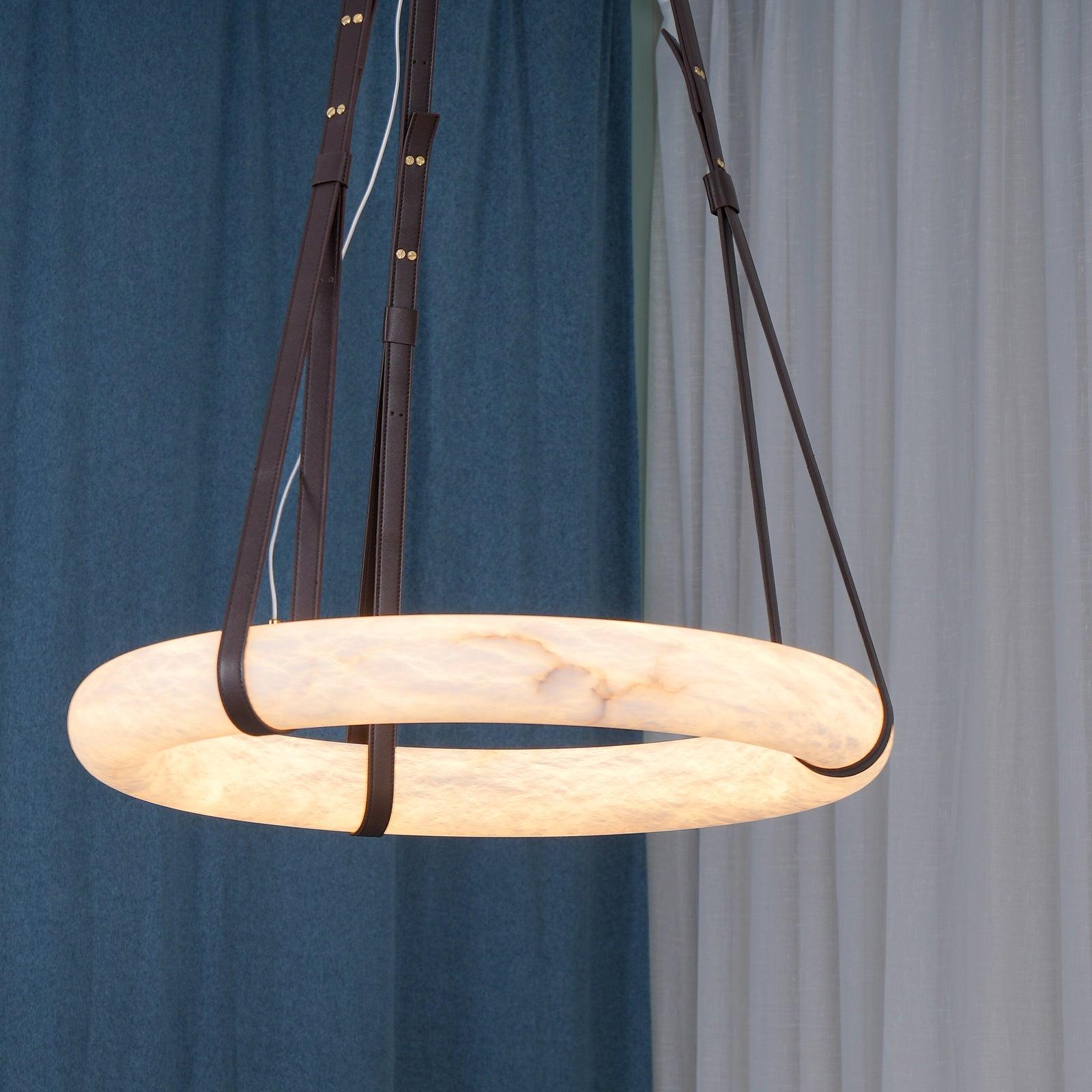 Lixor Alabaster Chandeliers Ring Leather Strap Version A-Neutral Decor