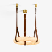 Étoile Pendant Light Chandelier Alabaster Ring Triple Leather