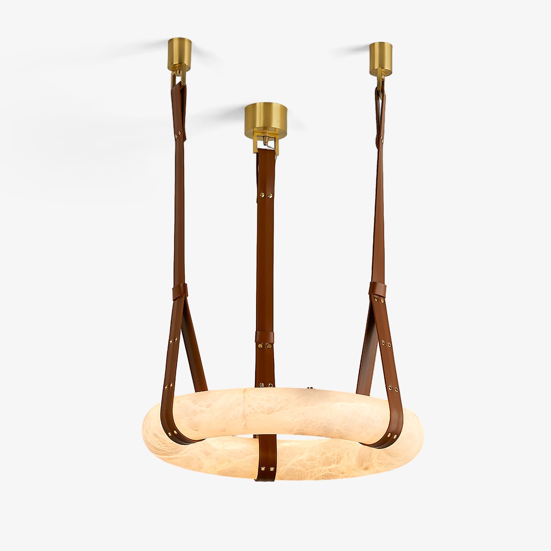 Étoile Pendant Light Chandelier Alabaster Ring Triple Leather