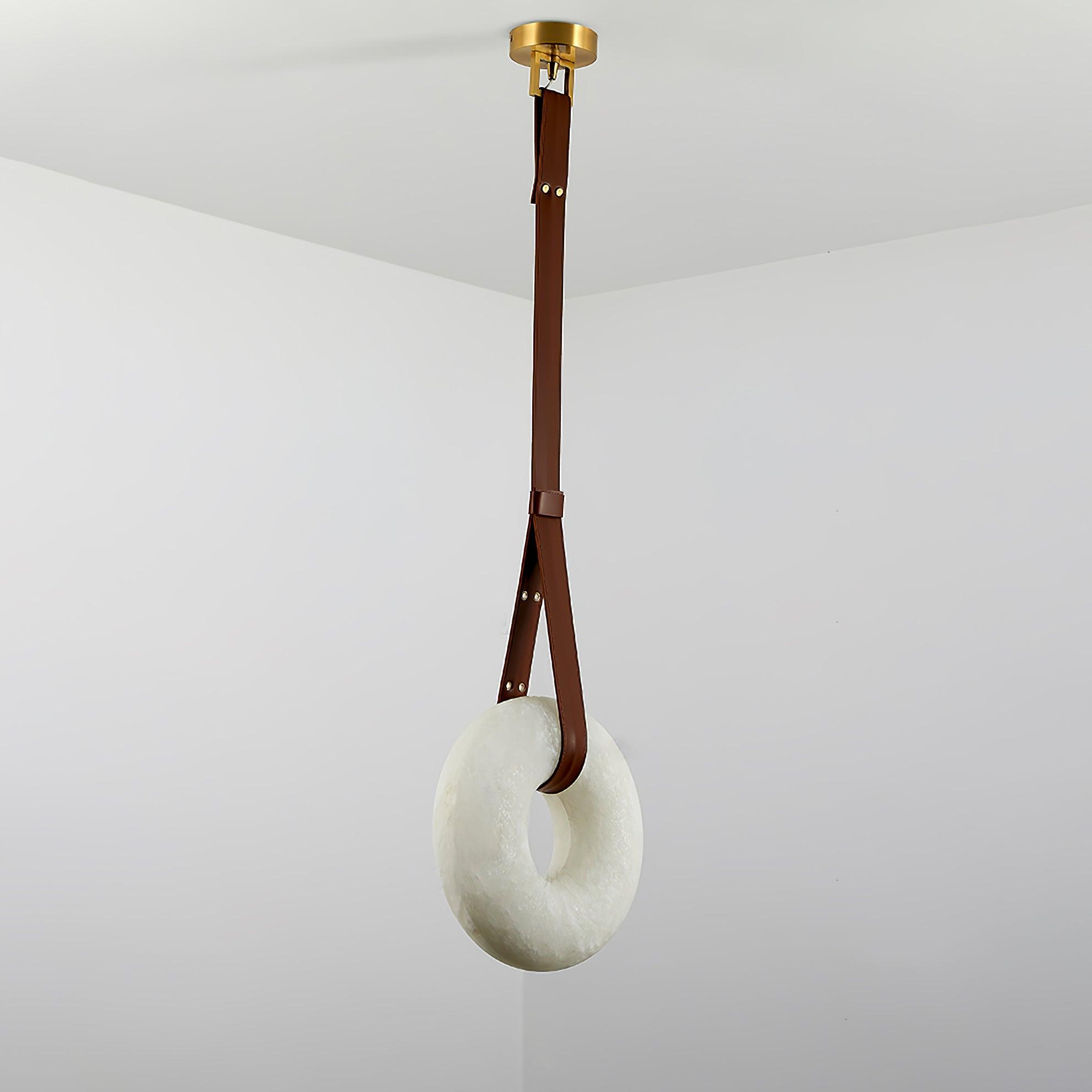 Étoile Pendant Light Alabaster Ring Leather Straps Scandinavian