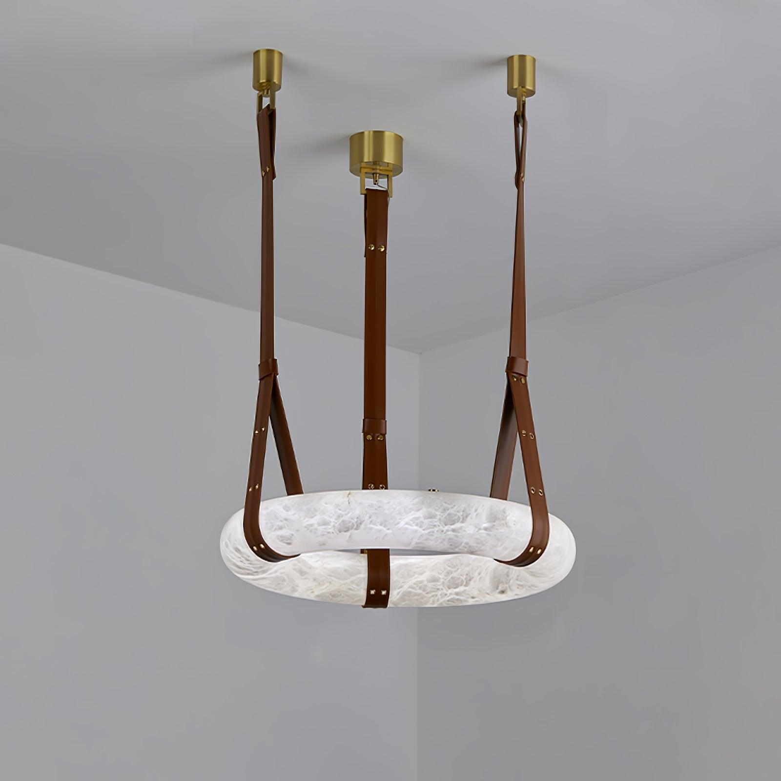Étoile Pendant Light Alabaster Ring Leather Straps Scandinavian