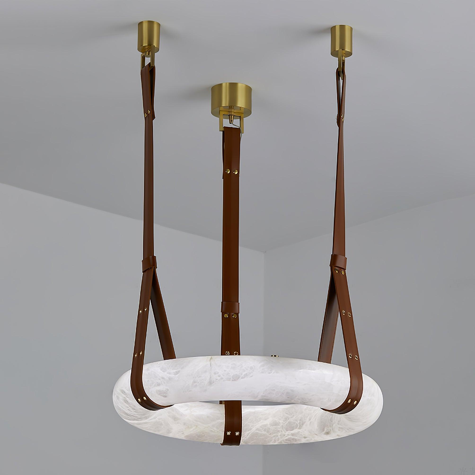 Étoile Pendant Light Alabaster Ring Leather Straps Scandinavian