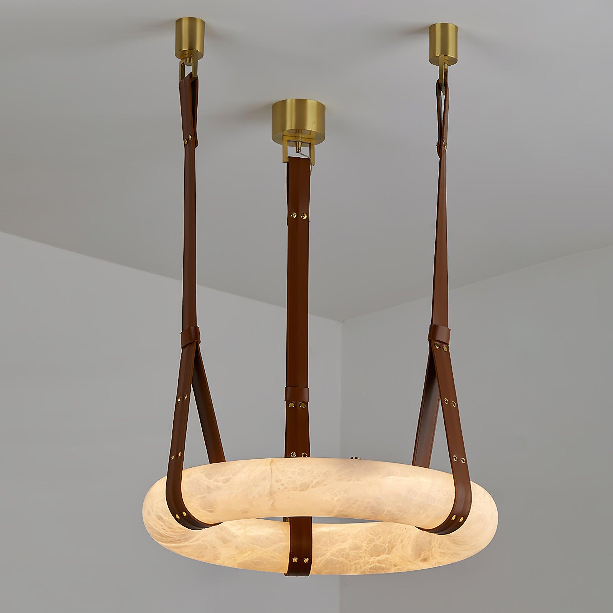 Étoile Pendant Light Alabaster Ring Leather Straps Scandinavian