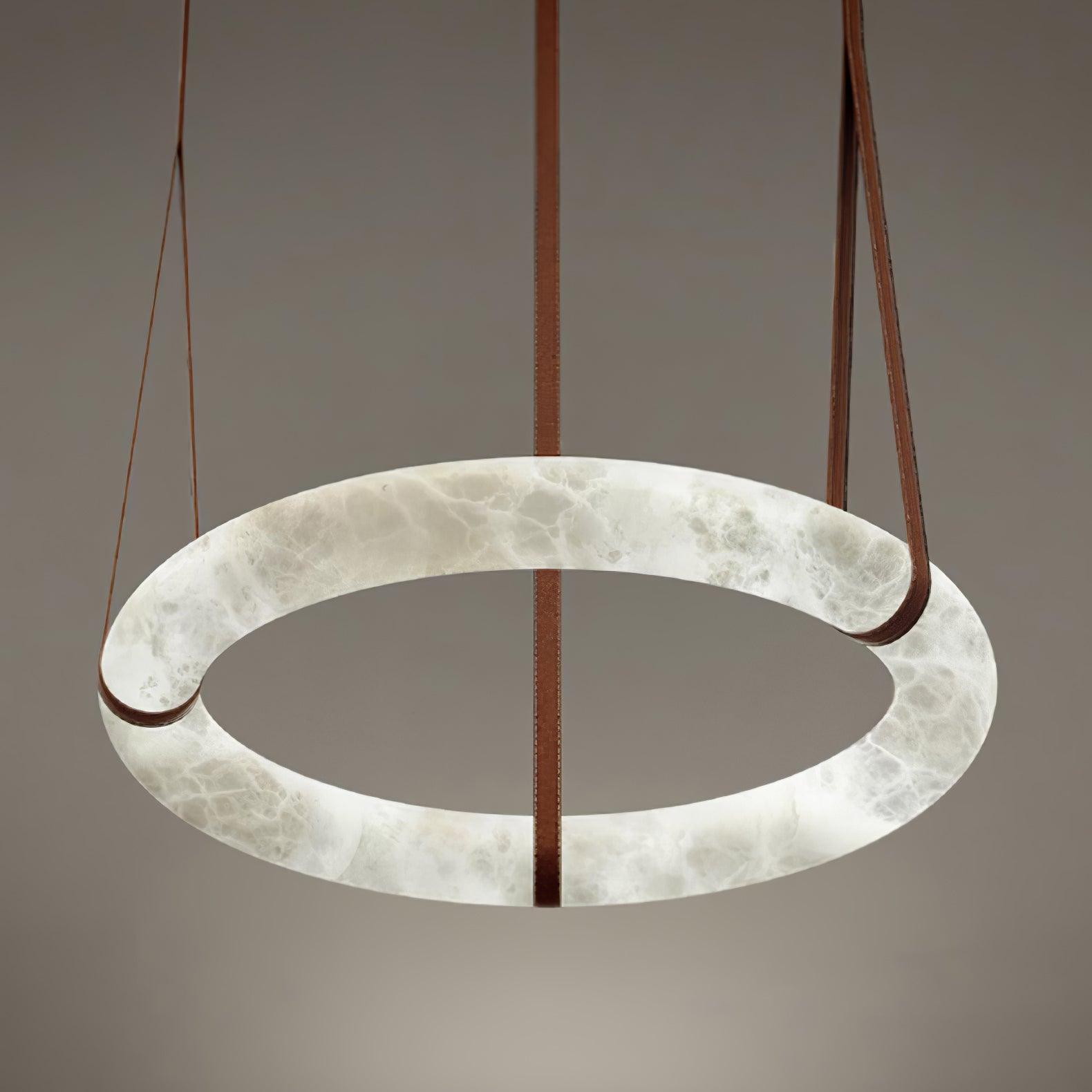 Étoile Pendant Light Alabaster Ring Leather Straps Scandinavian
