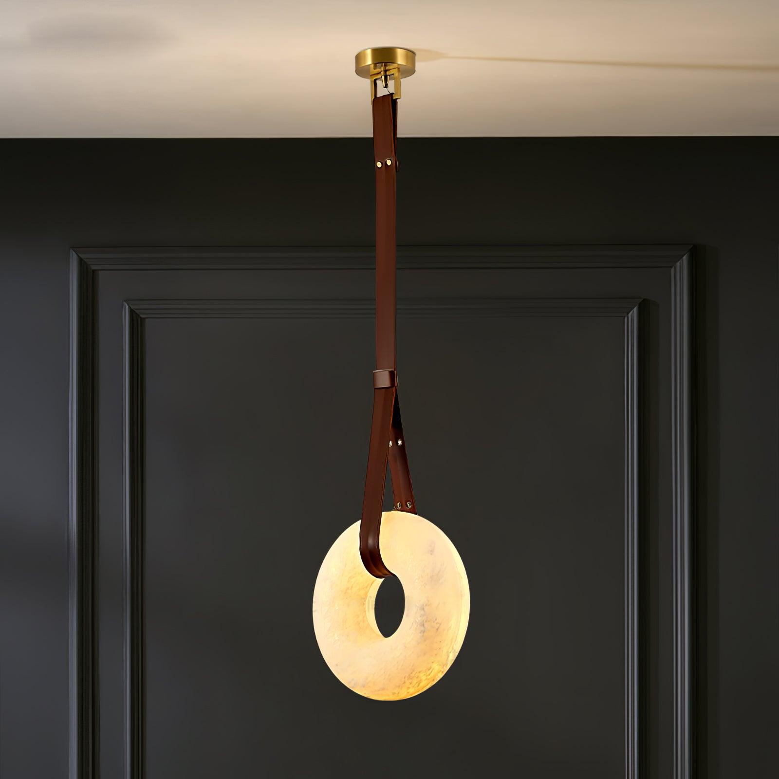 Étoile Pendant Light Alabaster Ring Leather Straps Scandinavian