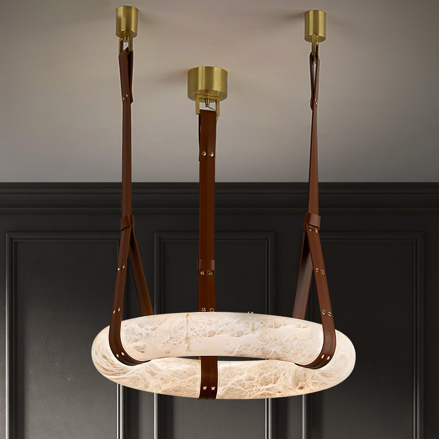 Étoile Pendant Light Alabaster Ring Leather Straps Scandinavian