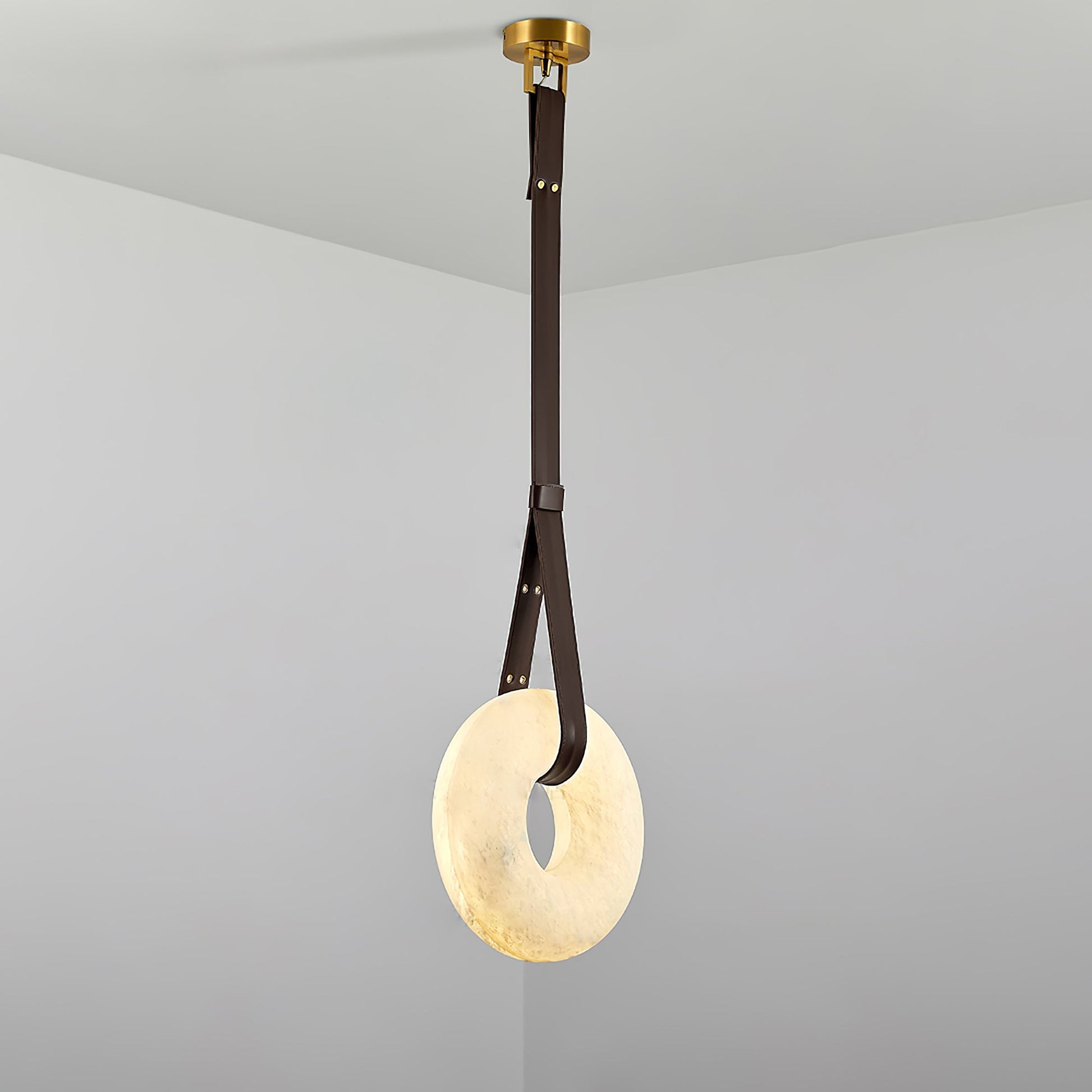 Tarys Alabaster Chandeliers Ring Leather Strap Version B-Neutral Decor