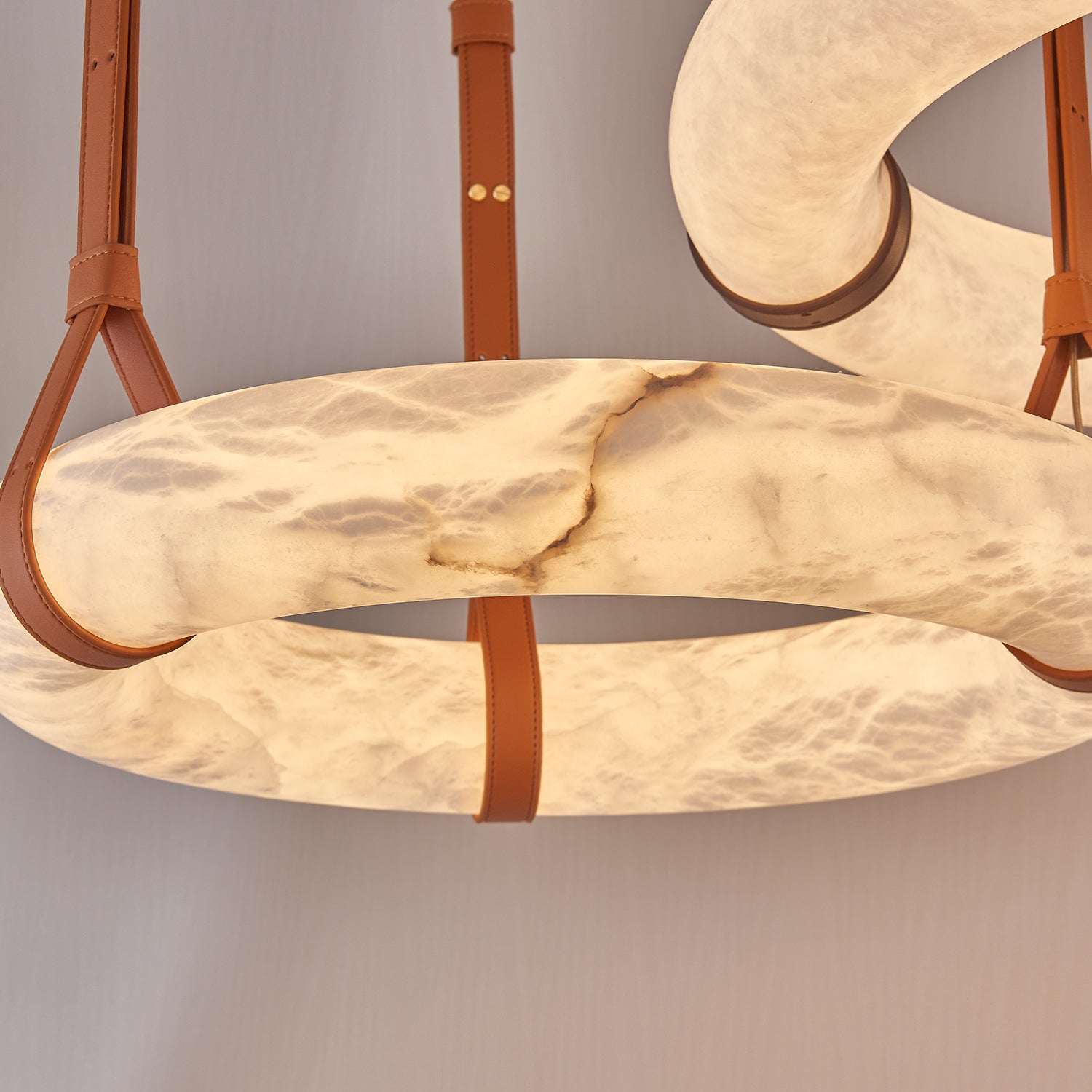 Tarys Alabaster Chandeliers Ring Leather Strap Version B-Neutral Decor