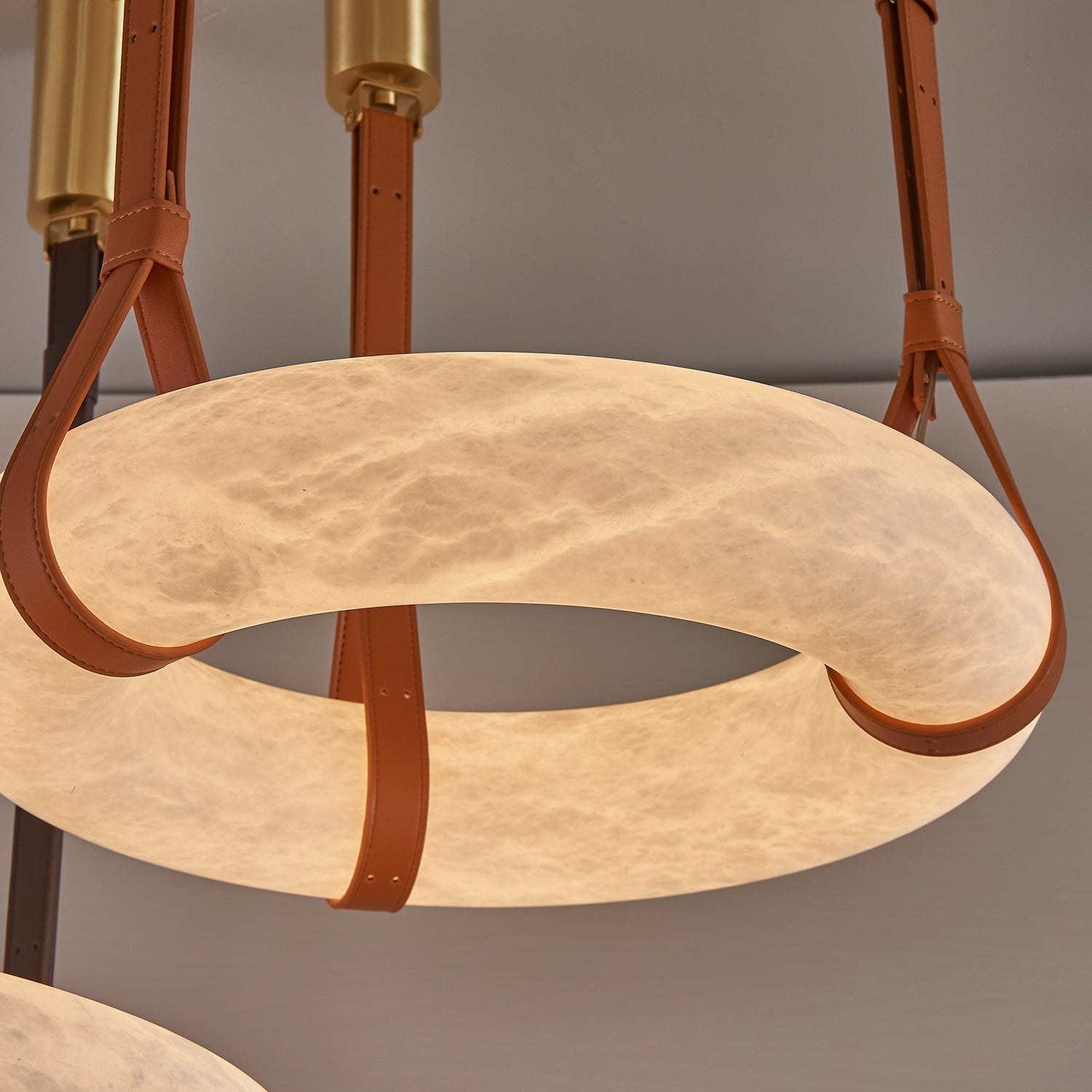 Tarys Alabaster Chandeliers Ring Leather Strap Version B-Neutral Decor
